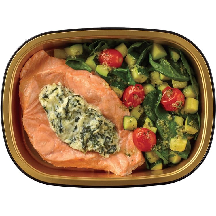 Meal Simple By H-E-B Spinach & Parmesan Stuffed Salmon With Zucchini, Spinach & Tomatoes