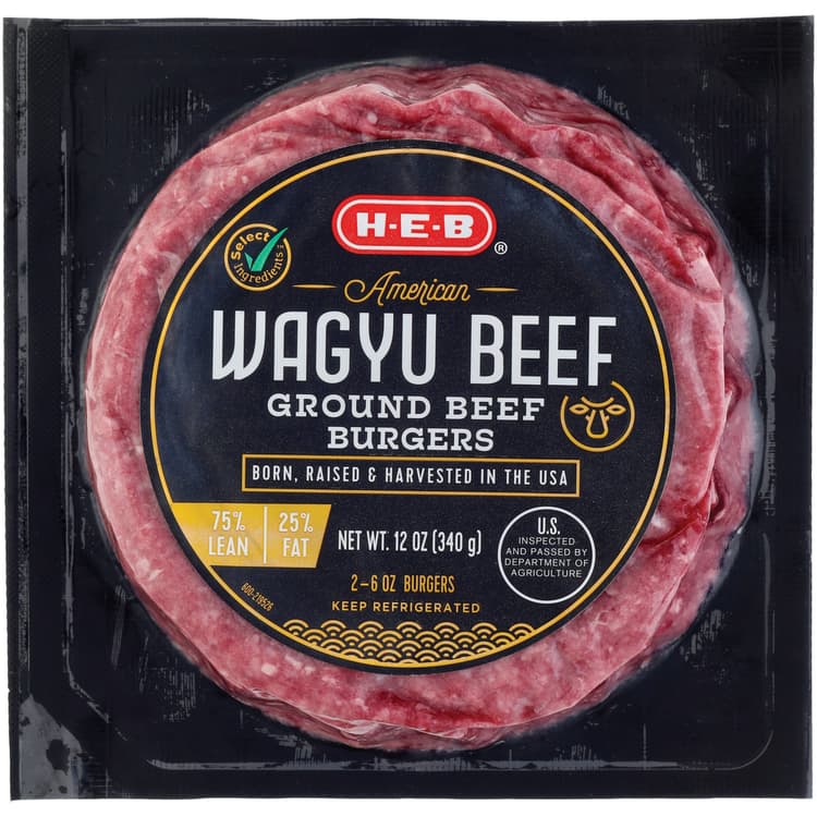 H-E-B American Style Wagyu Ground Beef Burger Patties, 75% Lean
