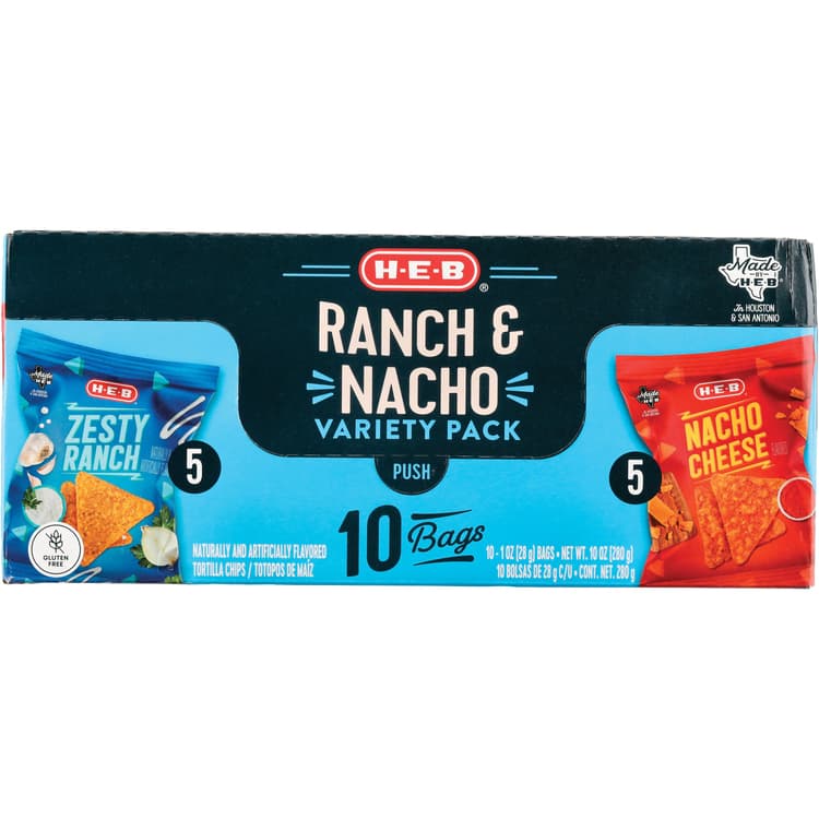 H-E-B Nacho & Ranch Flavored Tortilla Chips Variety Pack Bags