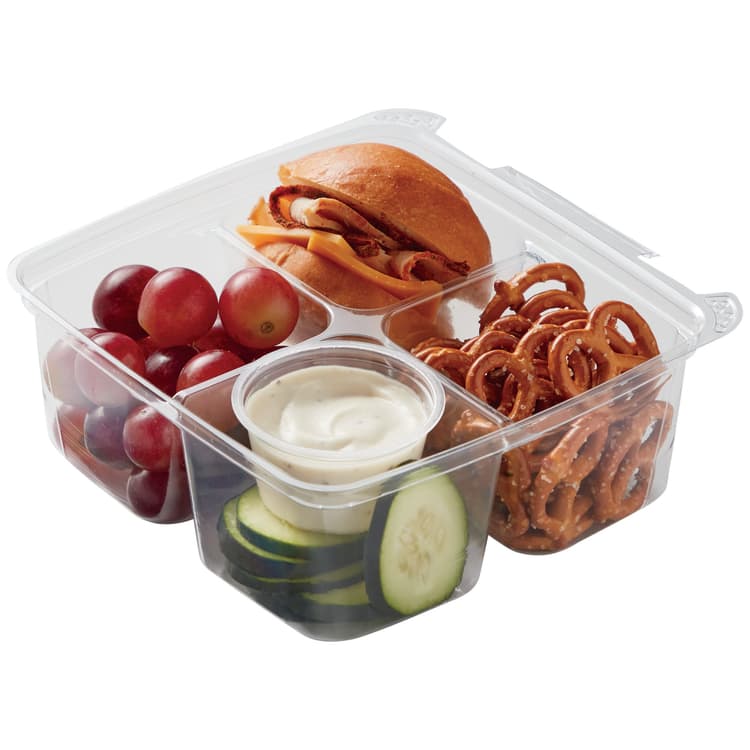 Meal Simple By H-E-B Kids' Turkey & Cheese Slider With Pretzels, Grapes, Cucumber & Dip