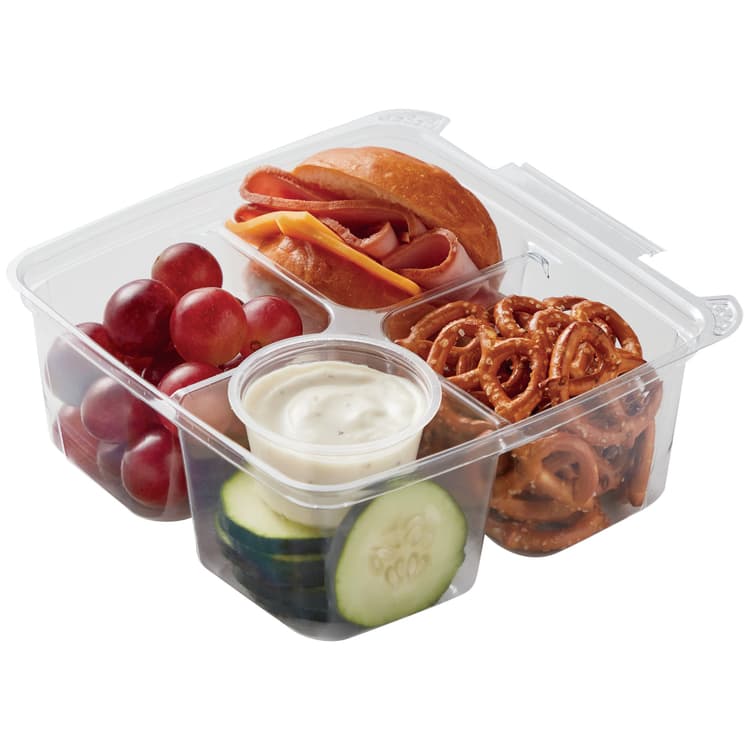 Meal Simple By H-E-B Kids' Ham & Cheese Slider With Pretzels, Grapes, Cucumber & Ranch Dip