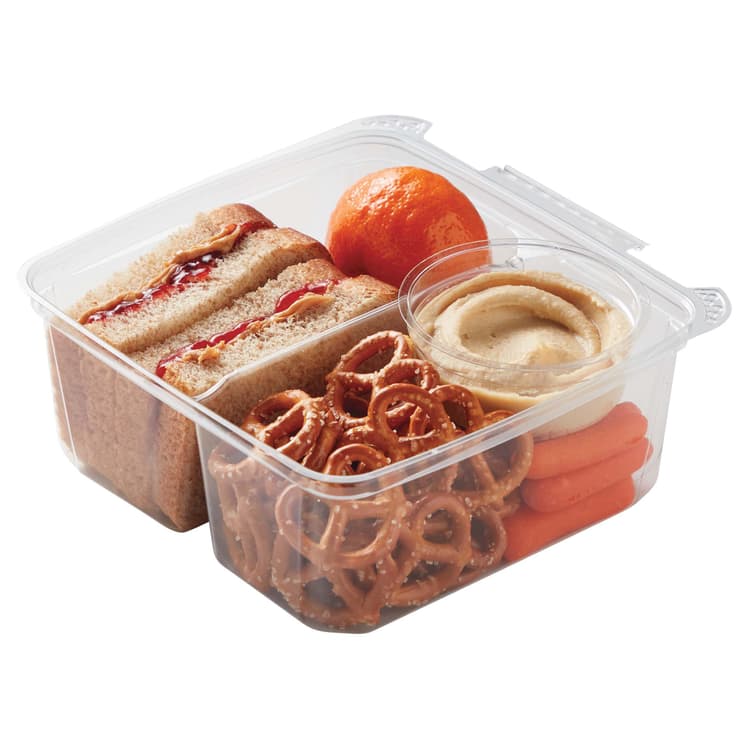 Meal Simple By H-E-B Kids' Pb&J Sandwich With Pretzels, Orange, Carrot & Hummus