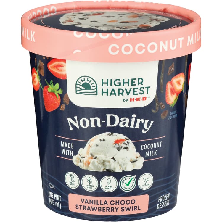 Higher Harvest By H-E-B Non-Dairy  Dessert - Vanilla Choco Strawberry Swirl