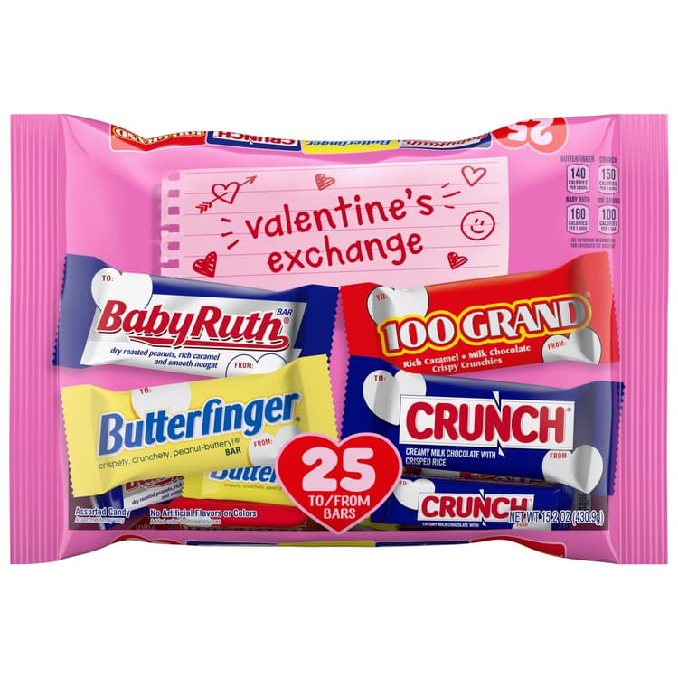 Baby Ruth, Butterfinger, Crunch & 100 Grand Assorted Valentine'S Exchange Candy