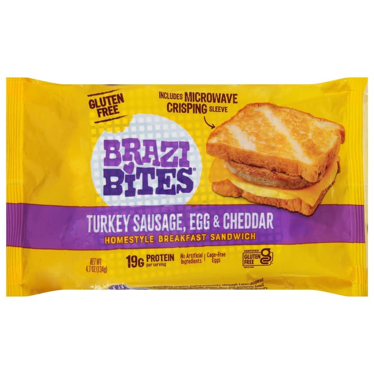 Brazi Bites Turkey Sausage, Egg & Cheddar Homestyle Breakfast Sandwich