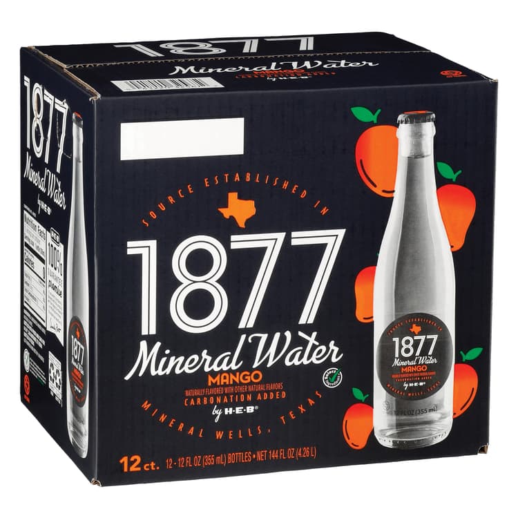 H-E-B 1877 Mango Sparkling Mineral Water Bottles