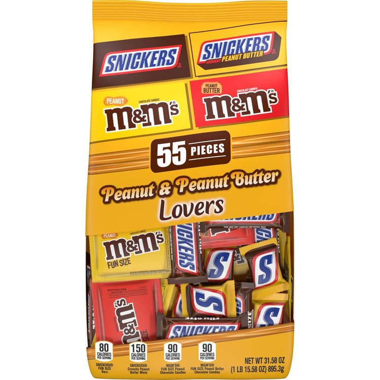 Snickers And M&M'S Peanut And Peanut Butter Lovers Variety Chocolate Candy Fun Size