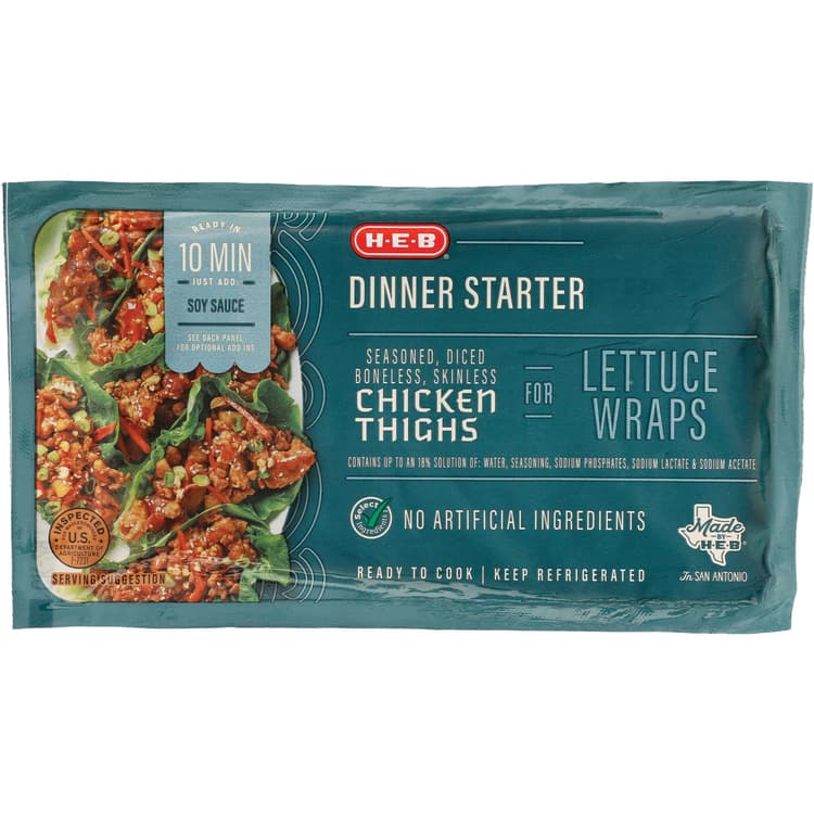 H-E-B Dinner Starter - Seasoned Diced Chicken Thighs For Lettuce Wraps