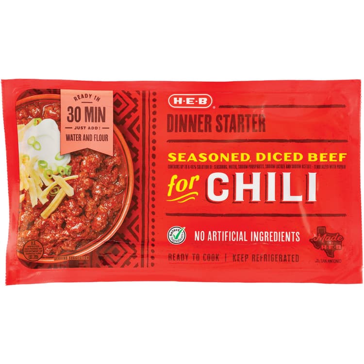 H-E-B Dinner Starter - Seasoned Diced Beef For Chili