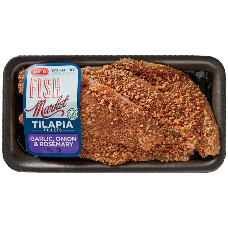 H-E-B Fish Market Seasoned Tilapia Fillets - Garlic Onion & Rosemary