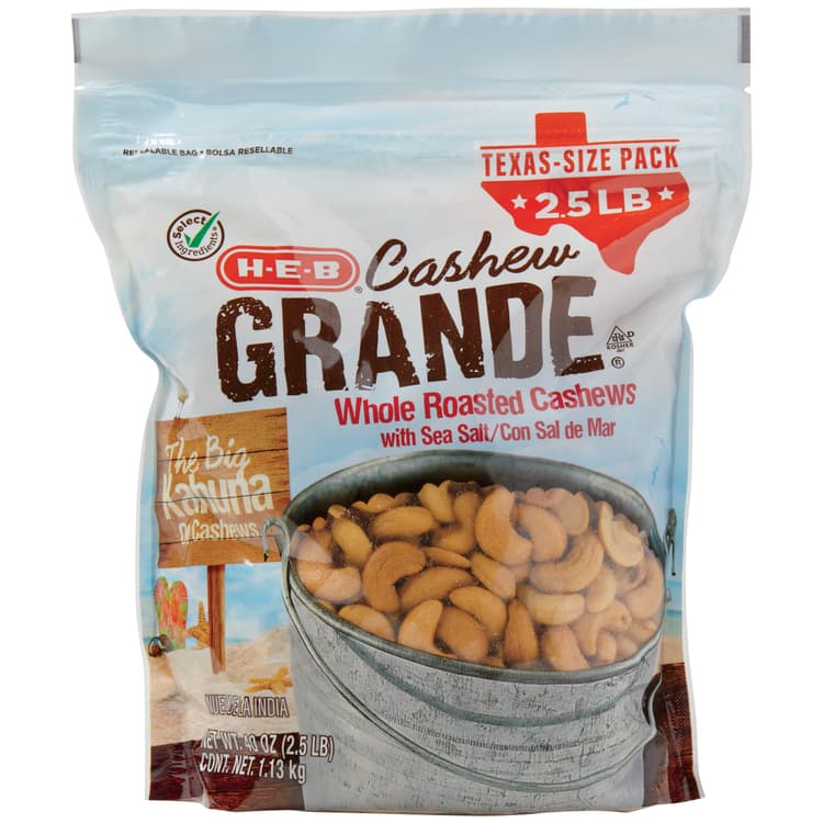 H-E-B Cashew Grande Salted Roasted Whole Cashews - Texas-Size
