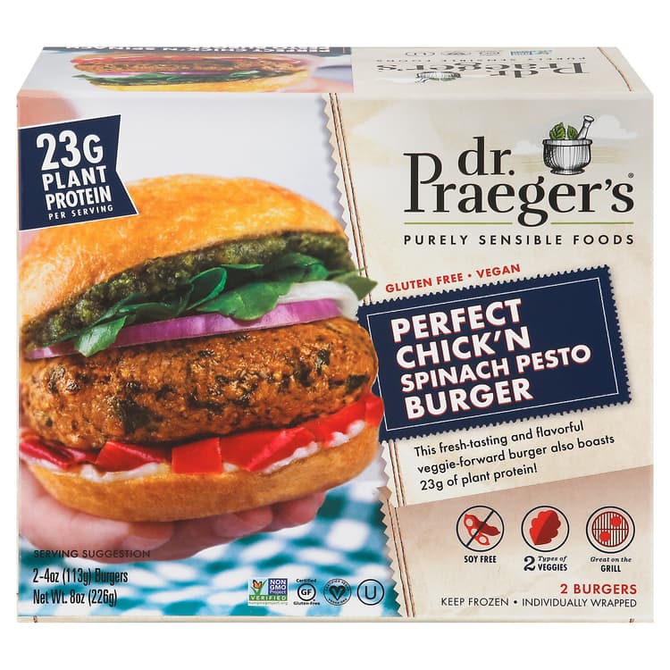Dr. Praeger'S Vegan Gluten Free Chick'N Spinach Pesto Burgers