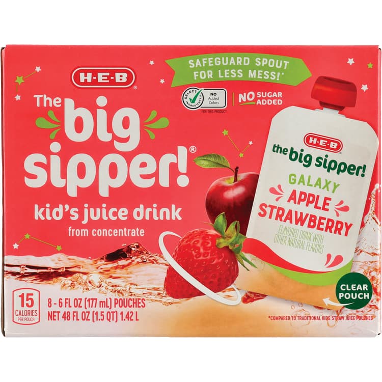 H-E-B The Big Sipper! Kid'S Juice Drink Pouches – Galaxy Apple Strawberry