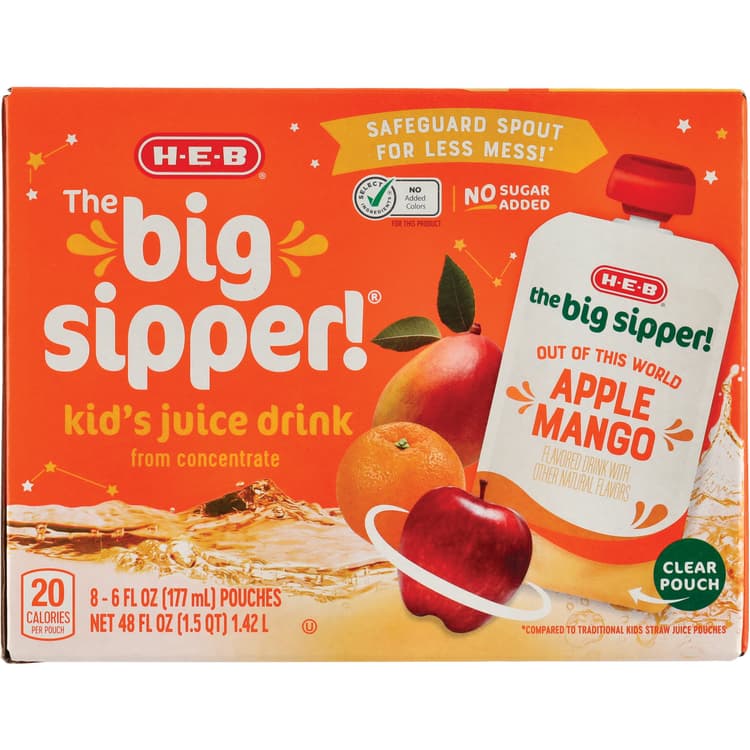 H-E-B The Big Sipper! Kid'S Juice Drink Pouches – Out Of This World Apple Mango