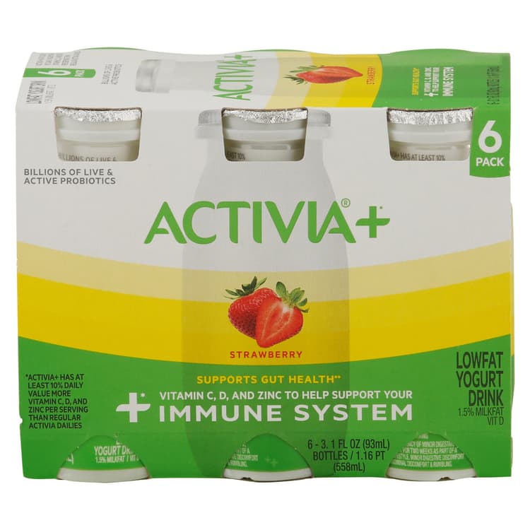 Activia + Immune System Support Strawberry Lowfat Yogurt Drink Bottles