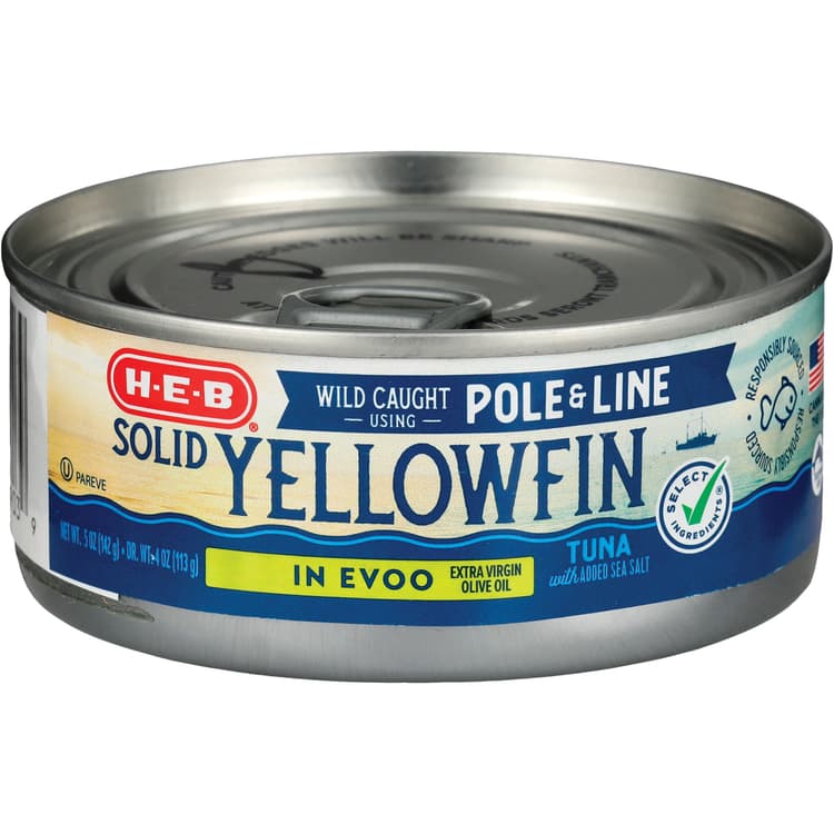 H-E-B Pole & Line Solid Yellowfin Tuna In Extra Virgin Olive Oil
