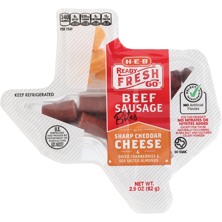 H-E-B Ready Fresh Go Snack Pack - Beef Bites With Sharp Cheddar, Dried Cranberries & Sea Salt Almonds