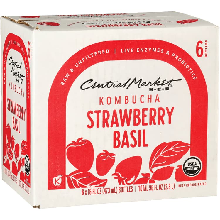 Central Market Organic Kombucha Bottles - Strawberry Basil