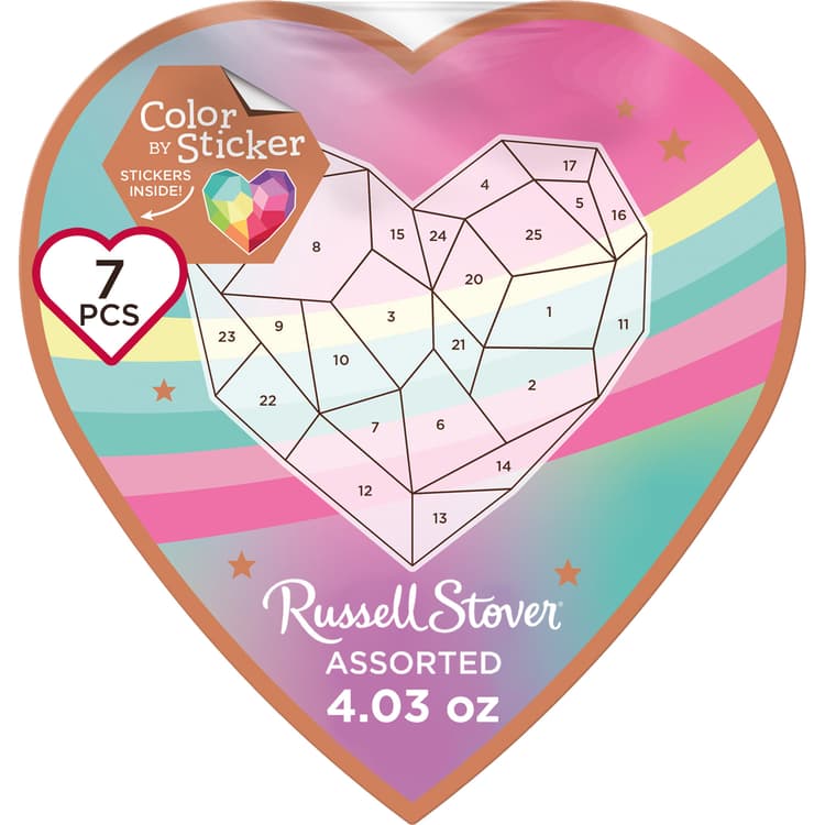 Russell Stover Color By Sticker Assorted Chocolates Valentine'S Heart Gift