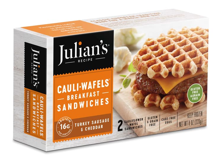 Julian'S Recipe Cauli-Wafels Turkey Sausage & Cheddar Breakfast Sandwich Cauli Wafels