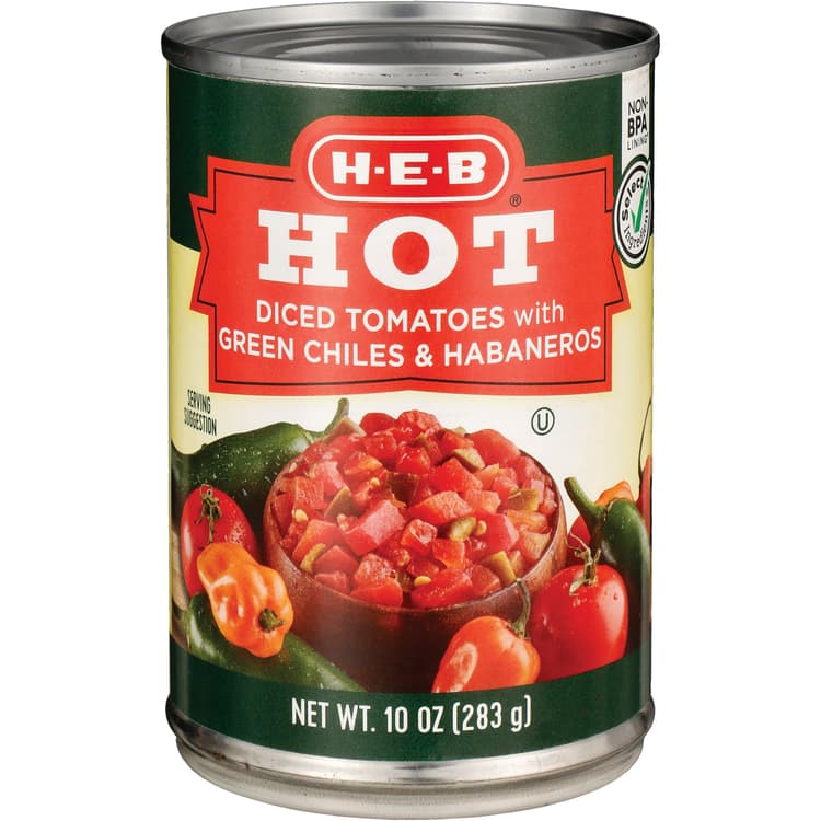 H-E-B Diced Tomatoes With Green Chiles & Habaneros - Hot