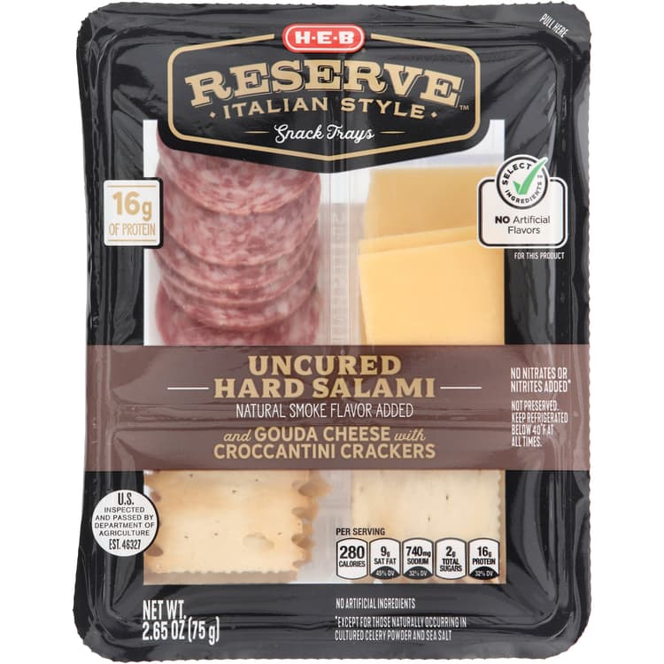 H-E-B Reserve Italian Style Snack Tray - Uncured Hard Salami & Gouda Cheese