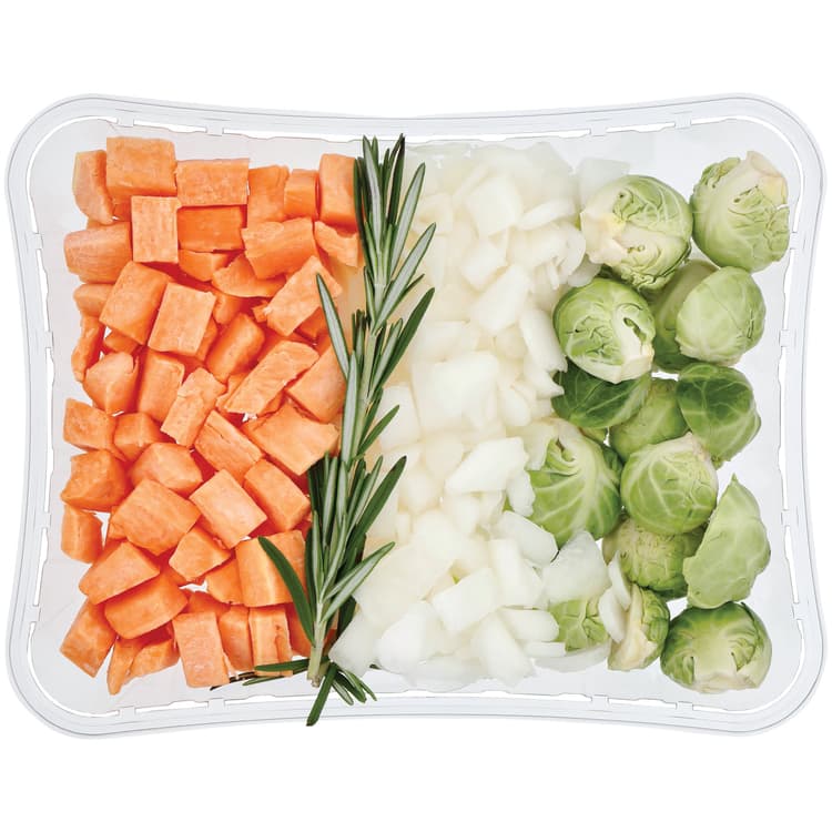 Fresh Sweet Potatoes, Brussels Sprouts, Diced Onion & Rosemary