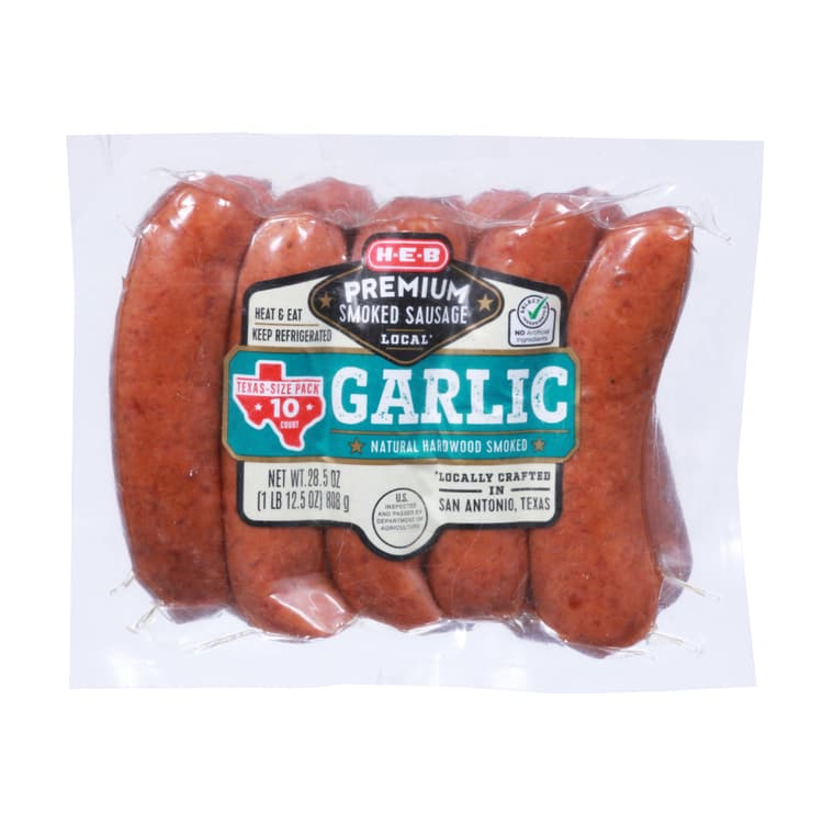 H-E-B Premium Smoked Sausage Links - Garlic - Texas-Size