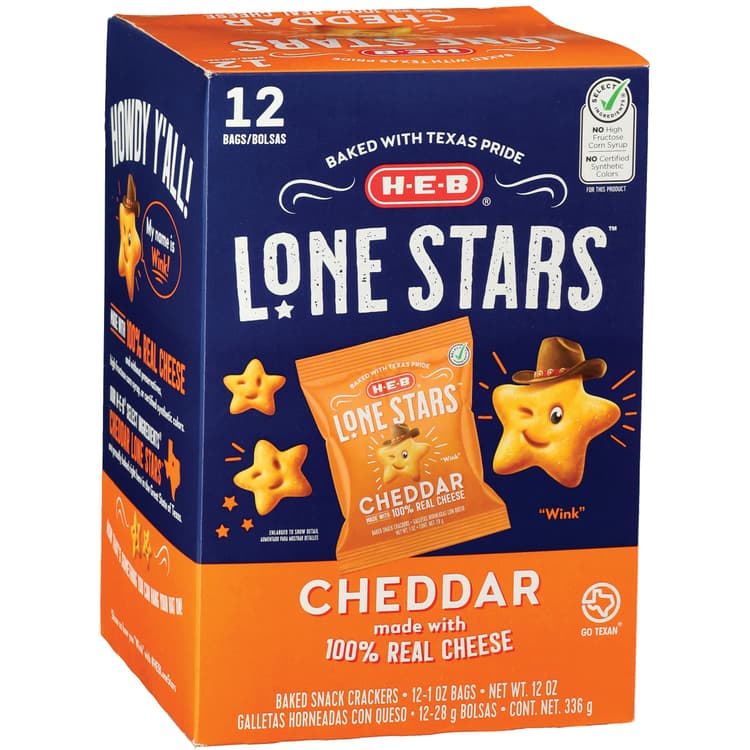H-E-B Cheddar Lone Stars Baked Snack Crackers Bags