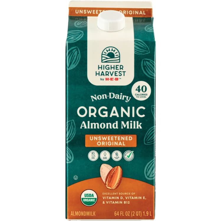 Higher Harvest By H-E-B Organic Non-Dairy Almond Milk – Unsweetened Original