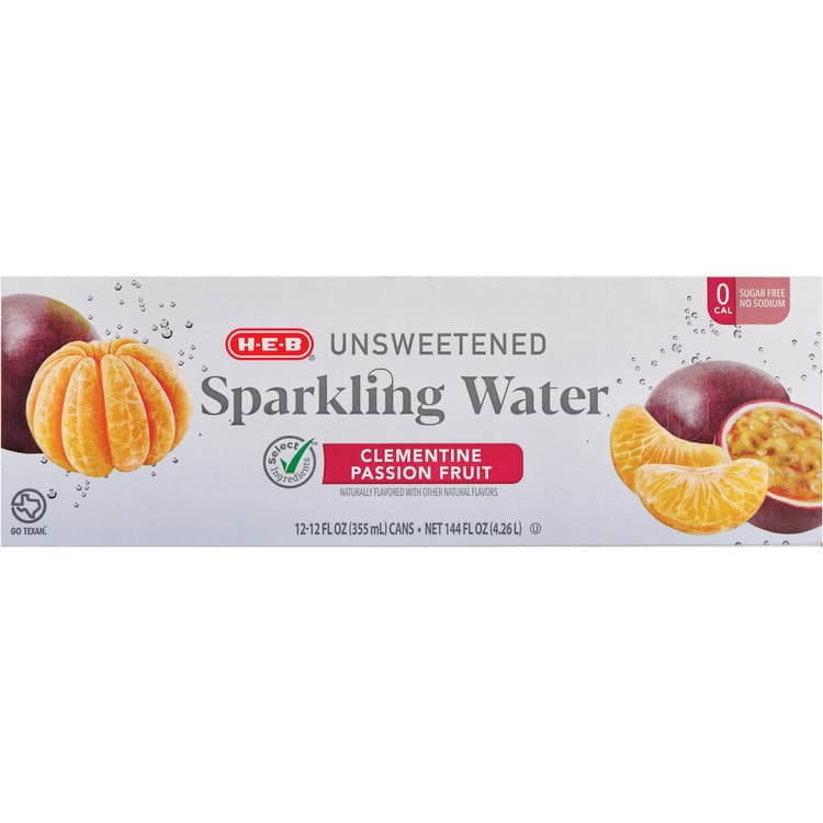 H-E-B Unsweetened Clementine Passion Fruit Sparkling Water