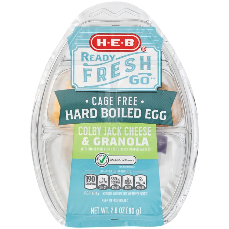 H-E-B Ready, Fresh, Go! Snack Tray - Cage-Free Hard Boiled Egg, Colby Jack & Granola