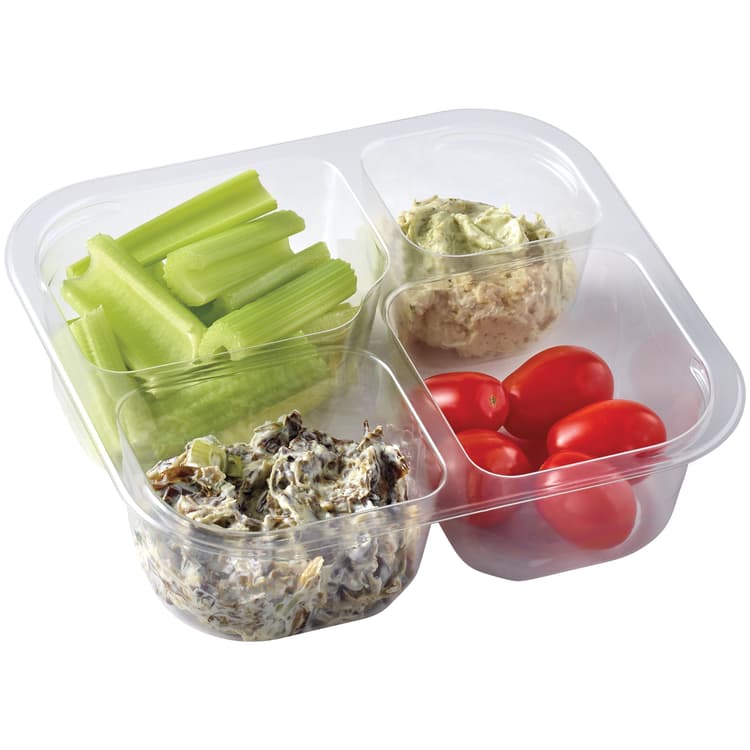 Meal Simple By H-E-B Snack Tray - Spinach Dip, Pesto Cream Cheese Dip, Celery & Tomatoes