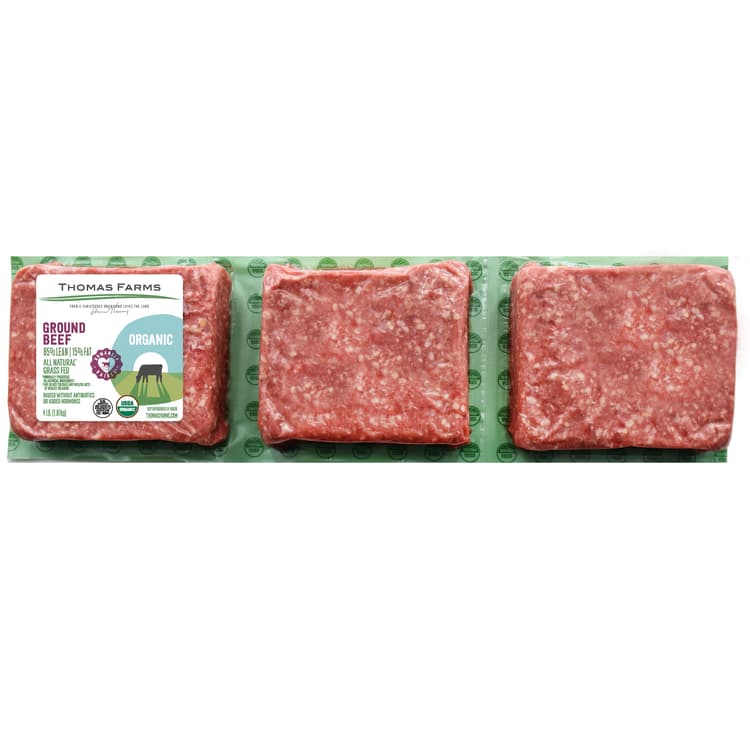 Thomas Farms Organic Grass Fed Ground Beef, 85% Lean