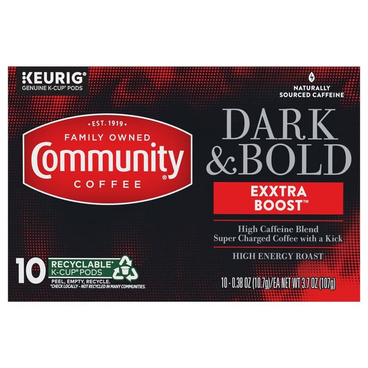 Community Coffee Dark & Bold Exxtra Boost Extra Dark Roast Pods Single Serve