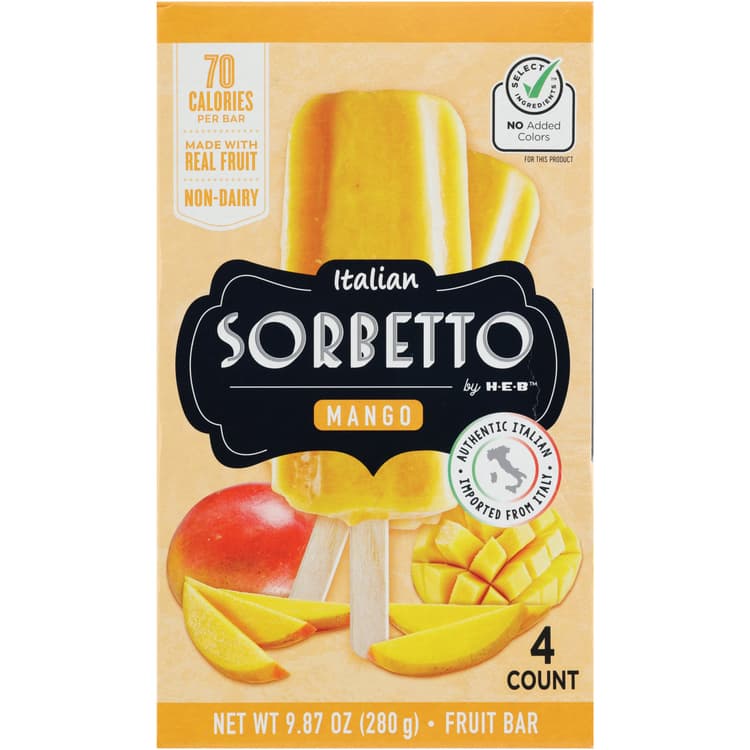 Italian Sorbetto By H-E-B Non-Dairy  Fruit Bars – Mango