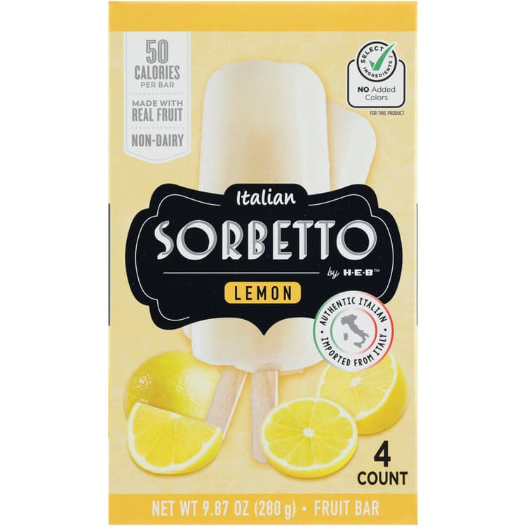 Italian Sorbetto By H-E-B Non-Dairy  Fruit Bars – Lemon