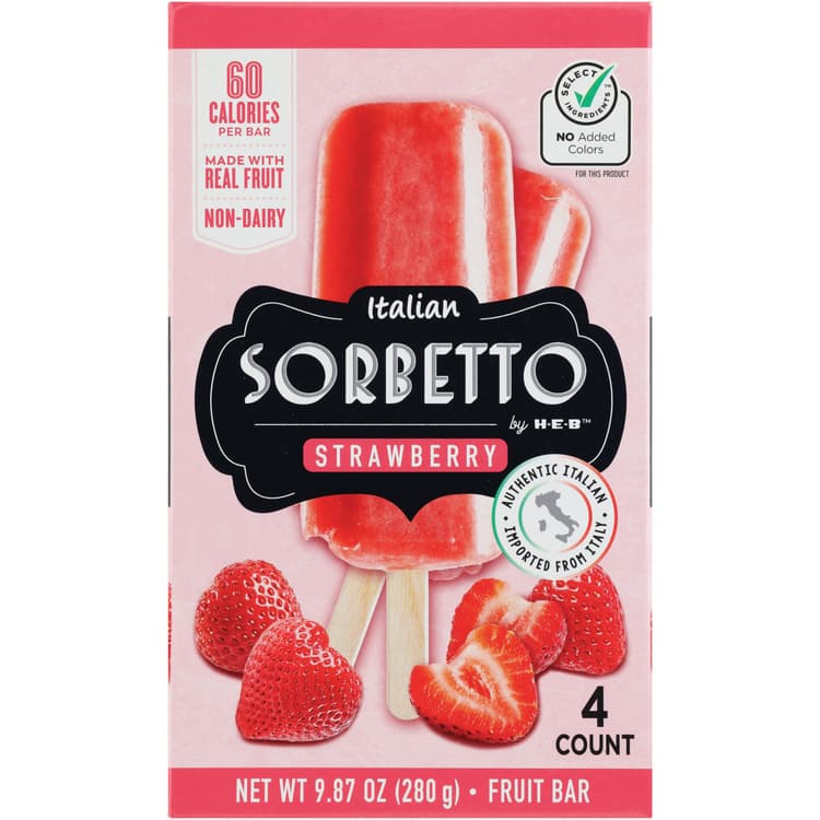 Italian Sorbetto By H-E-B Non-Dairy  Fruit Bars – Strawberry