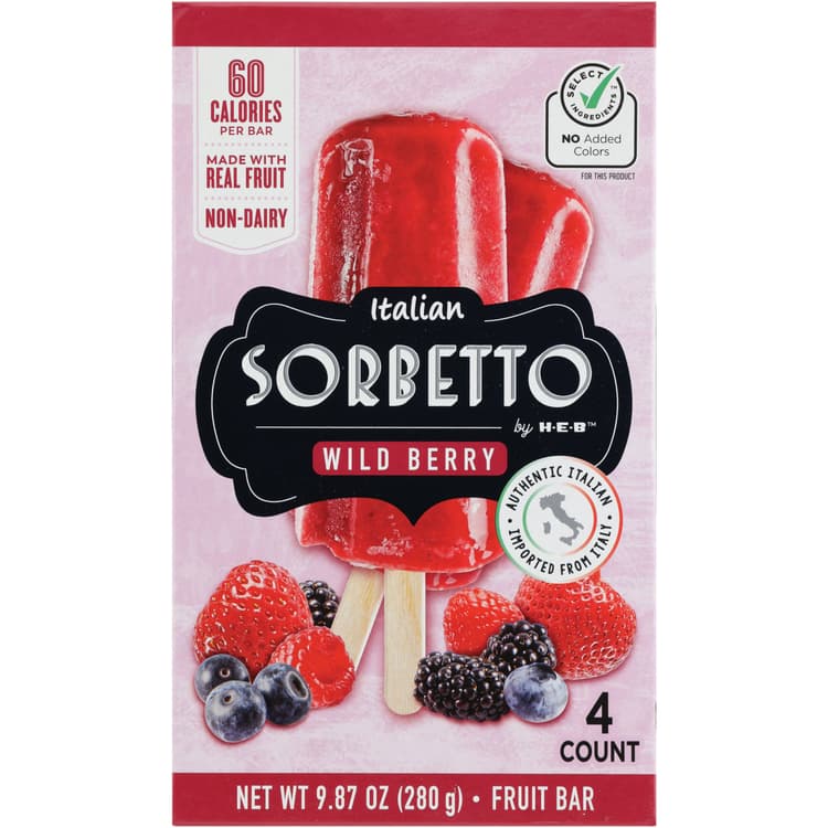 Italian Sorbetto By H-E-B Non-Dairy  Fruit Bars - Wild Berry