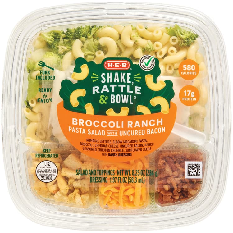 H-E-B Shake, Rattle & Bowl – Broccoli Ranch Pasta Salad With Uncured Bacon