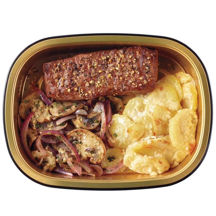 Meal Simple By H-E-B American Style Wagyu Beef Flat Iron Steak, Potatoes Au Gratin & Mushroom-Onion Blend