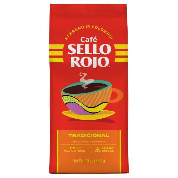 Cafe Sello Rojo Tradicional Coffee, 100% Latin American Coffee, Medium Roast Ground Coffee Bag