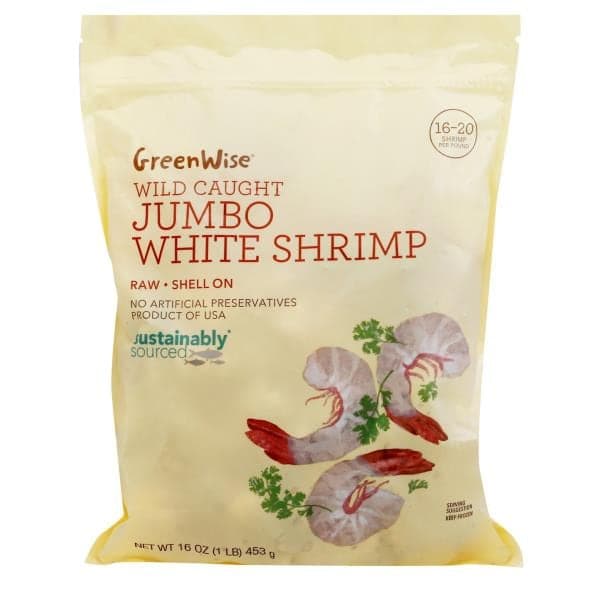 Greenwise White Shrimp, Jumbo, 16/20 Shrimp/Lb, Wild, Sustainable