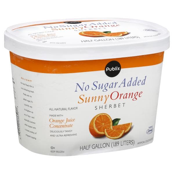 Publix Sherbet, No Sugar Added, Sunny Orange