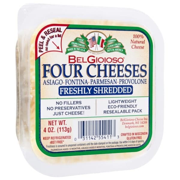 Belgioioso Natural Shredded Four Cheeses Asiago Fontina Parmesan Provolone