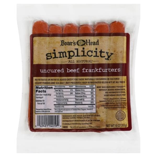 Boar'S Head Simplicity Frankfurters, Beef, Uncured