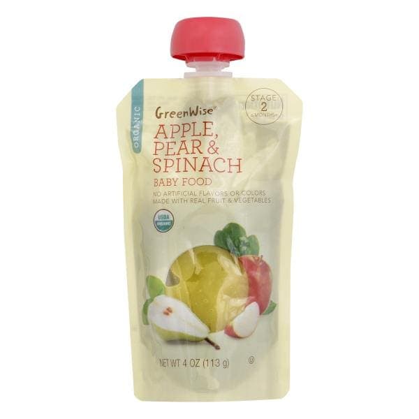 Greenwise Baby Food, Organic, Apple, Pear & Spinach, Stage 2 (6 Months+