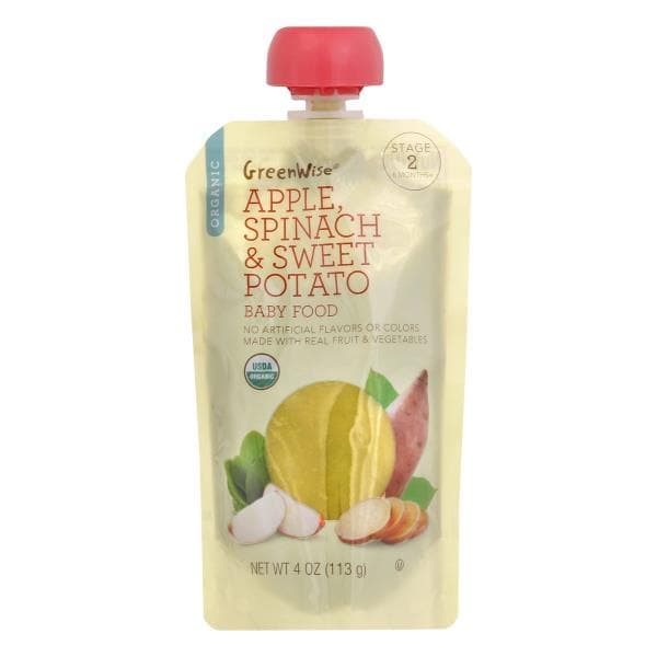 Greenwise Baby Food, Organic, Apple, Spinach & Sweet Potato, Stage 2 (6 Months+