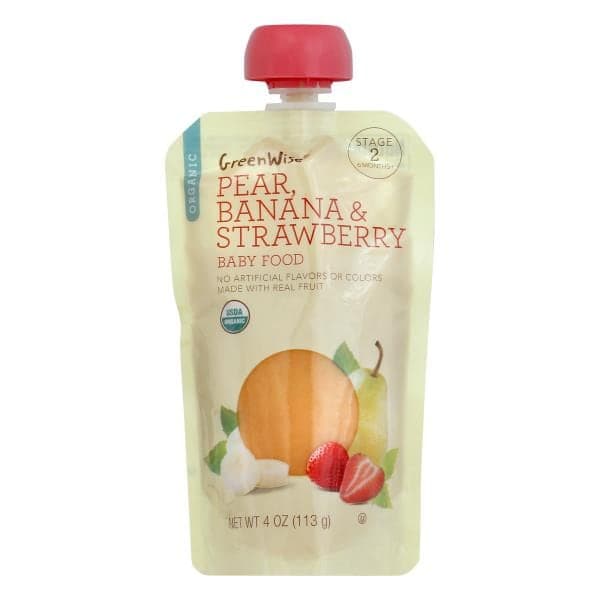 Greenwise Baby Food, Organic, Pear, Banana & Strawberry, Stage 2 (6 Months+