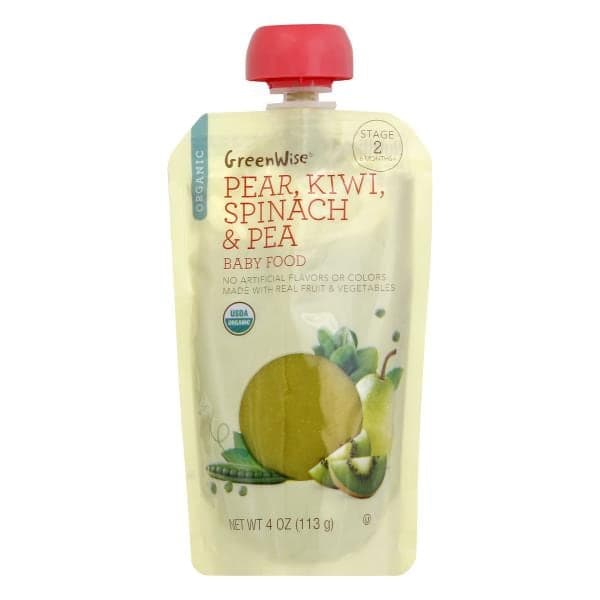 Greenwise Baby Food, Organic, Pear, Kiwi, Spinach & Pea, Stage 2 (6 Months+